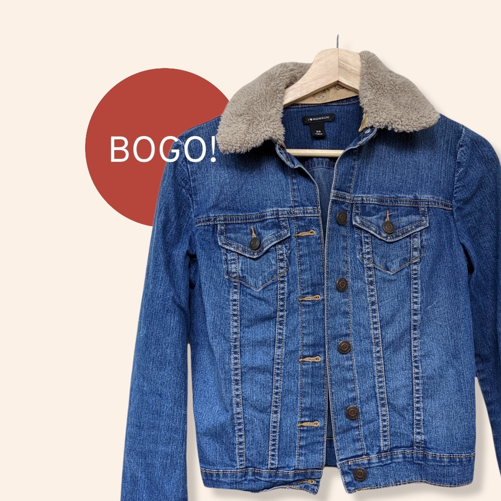 I Heart Ronson Jean Jacket Medium Wash Denim Size Removable Collar Extra Small